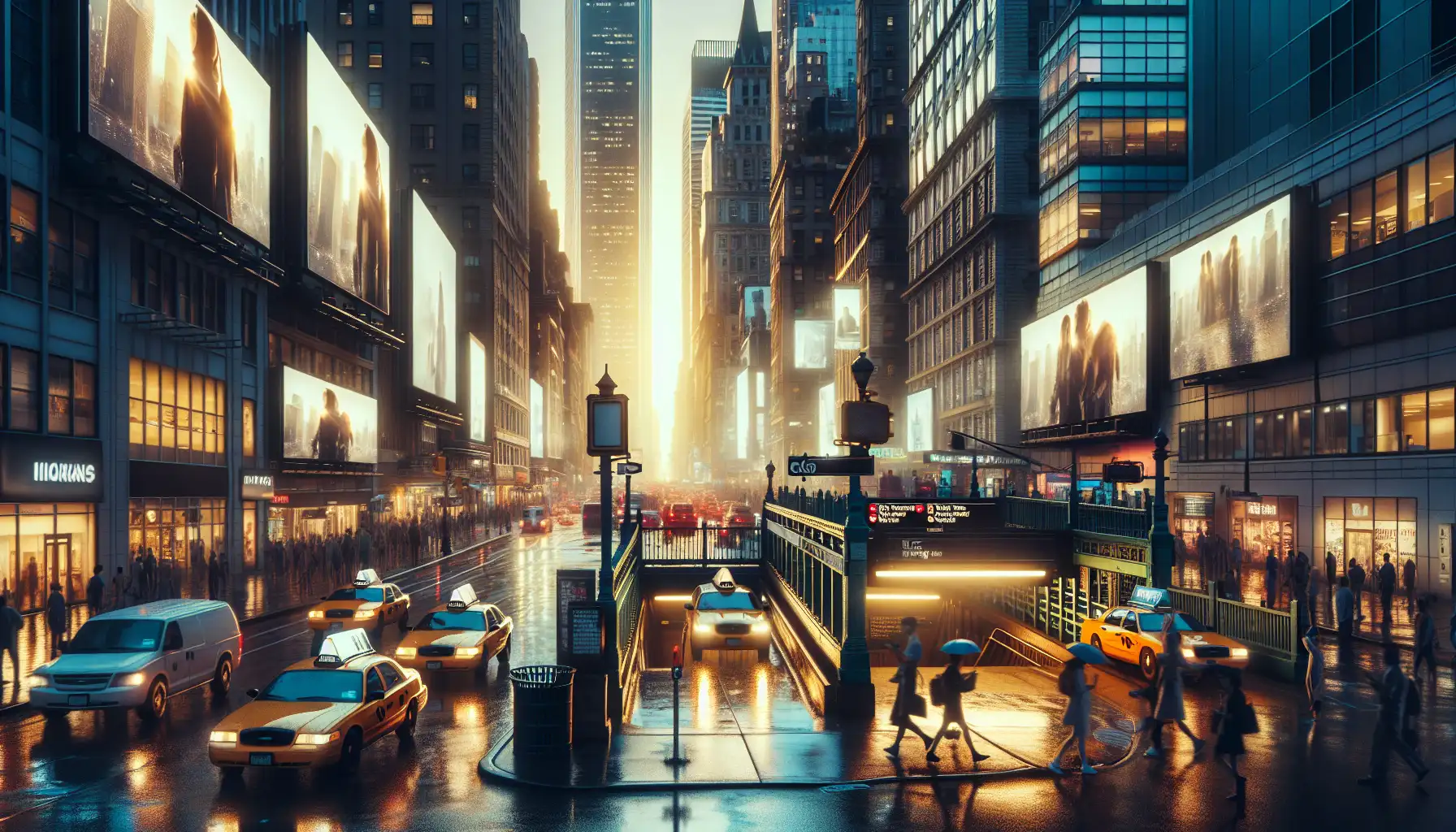 Alacakaranlıkta yoğun bir New York City caddesinde telefon kullanan gezginler