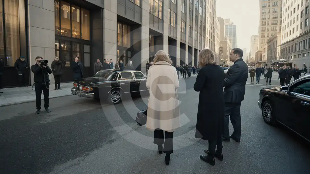 Público estiloso chegando a um local no centro de Manhattan no inverno