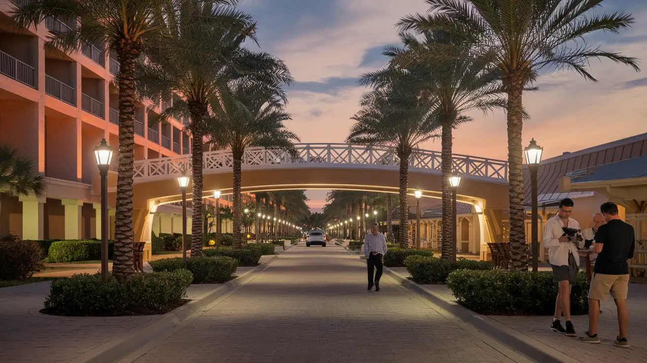 Orlando'nun tatil bölgesinde akşam saatlerinde telefon kullanan ziyaretçiler