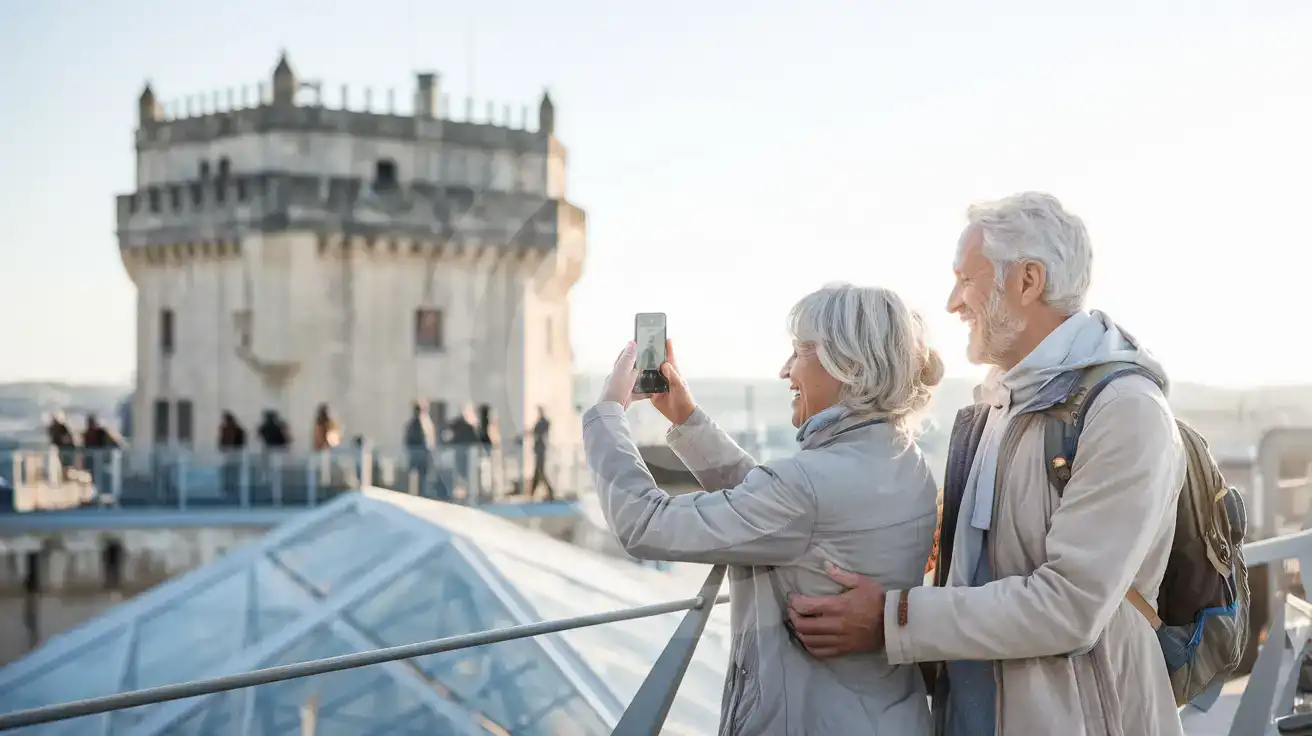 Senior couple on the rooftop terrace at Haus des Meeres in Vienna, Austria, looking over the city