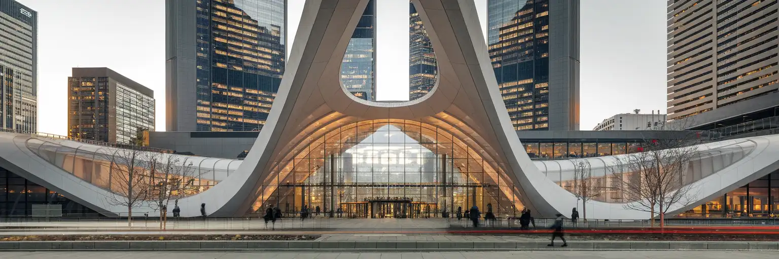 Vista dell'ingresso esterno di PATH Toronto vicino a Brookfield Place e alla Allen Lambert Galleria all'ora del tramonto