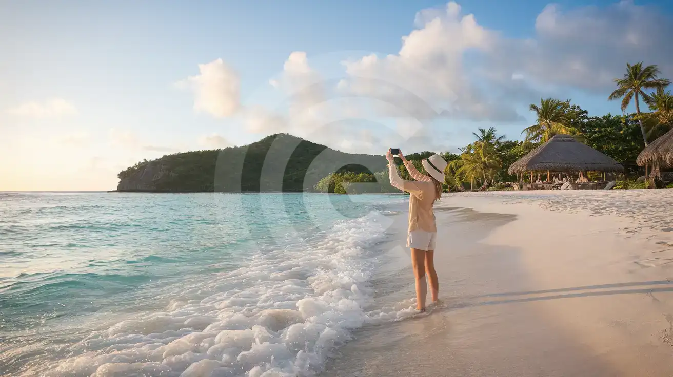 Traveler photographing turquoise waters at Shoal Bay Beach Anguilla
