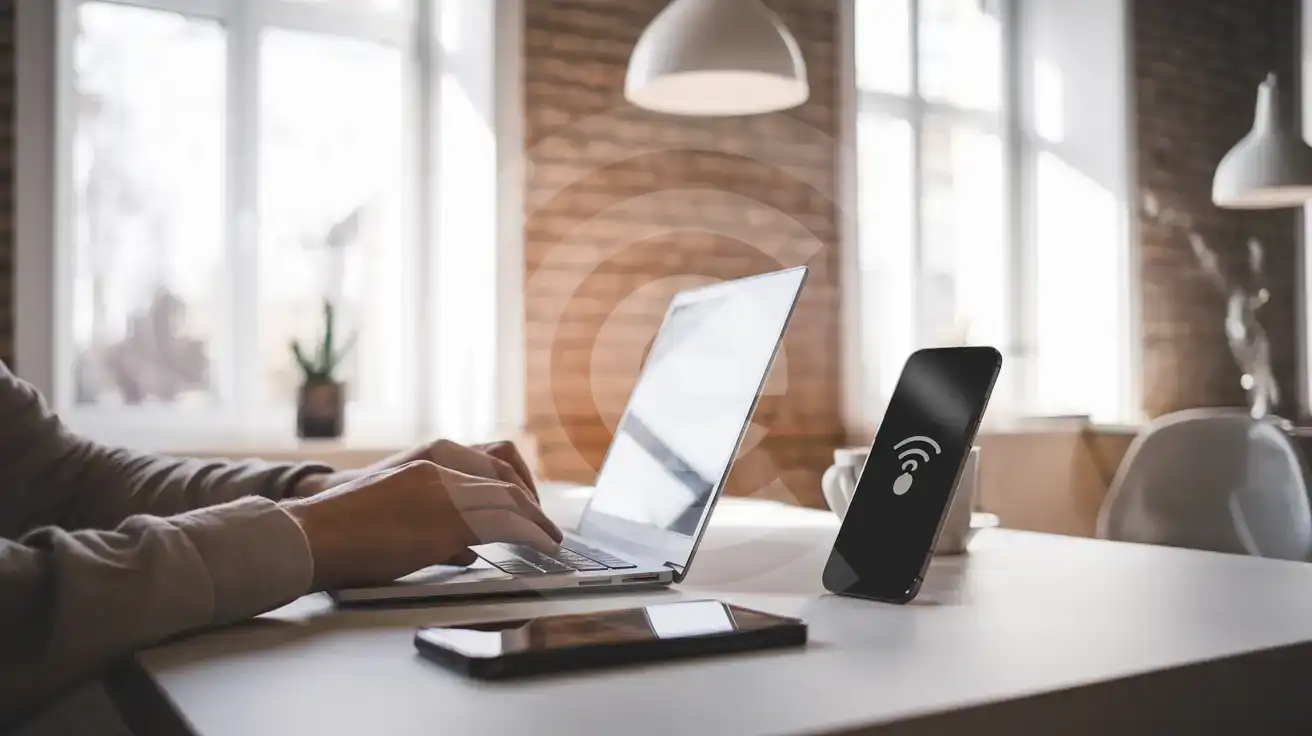 Estonya'daki bir ortak çalışma alanında öğleden sonra çalışma seansı sırasında etkin bir hotspot ile dizüstü bilgisayar ve telefon