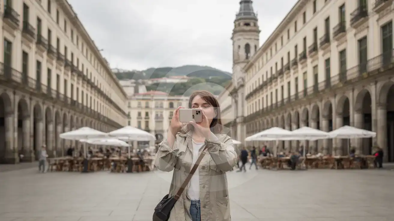Family exploring Bilbao's Casco Viejo medieval quarter with Santiago Cathedral spire in the background
