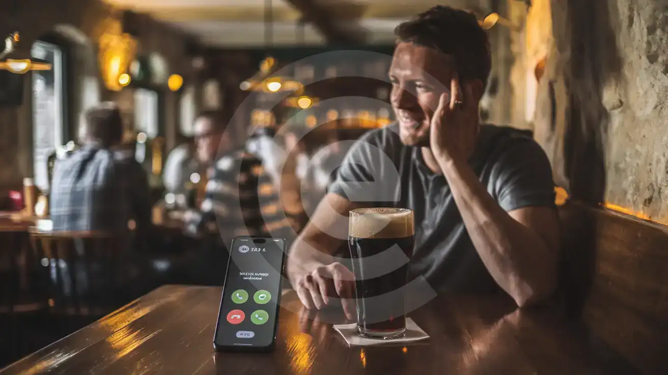 Smartphone receiving a call on a pub table in Ireland with warm interior lighting