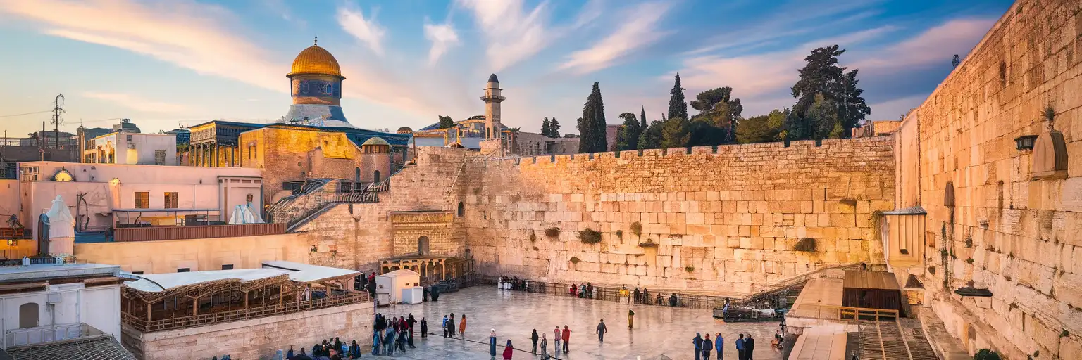 The Western Wall and Dome of the Rock in Jerusalem's Old City at golden hour