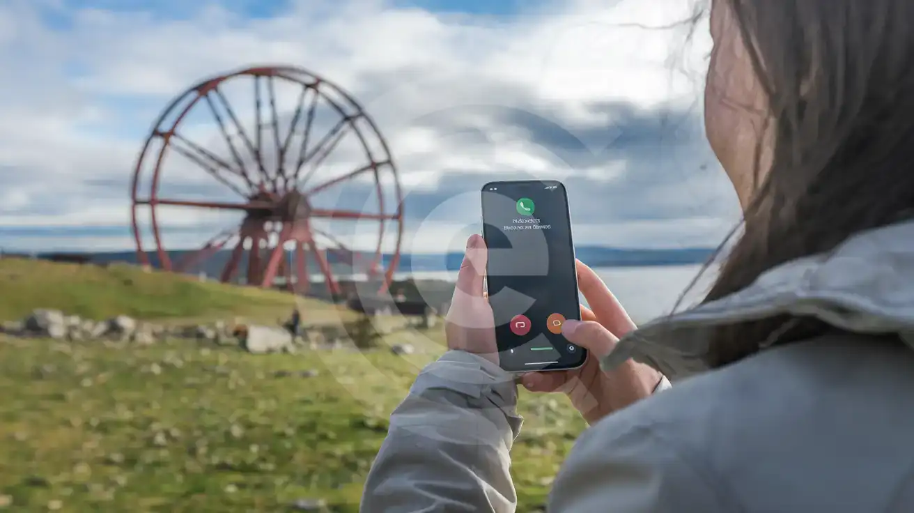 Traveller receiving a phone call near the Laxey Wheel on the Isle of Man