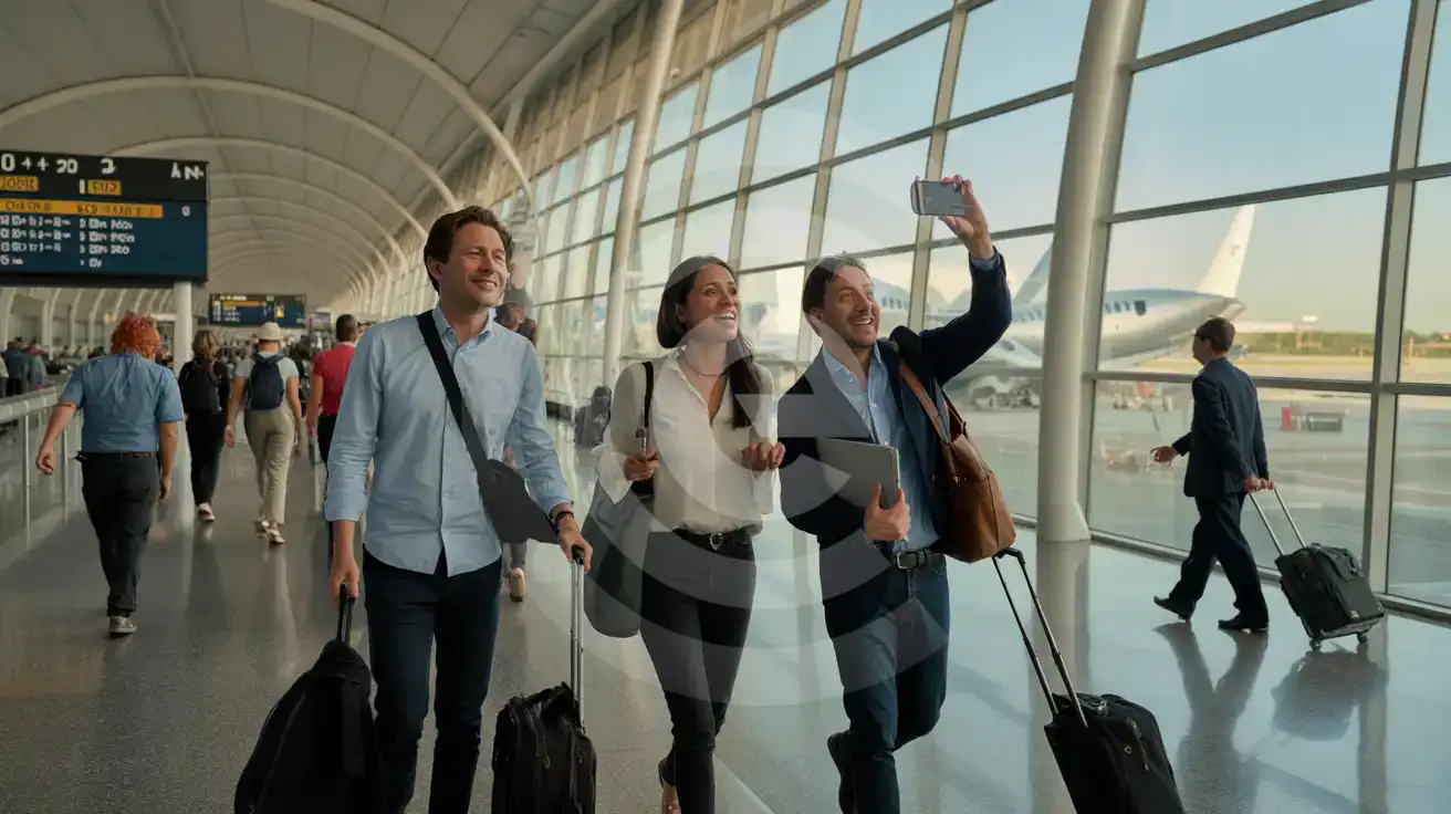 Business travelers walking through Fiumicino Airport Molo E boarding pier with curved glass ceiling