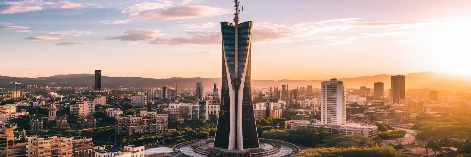 Vedere exterioară la ora de aur a Torre Latinoamericana deasupra centrului orașului Mexico City