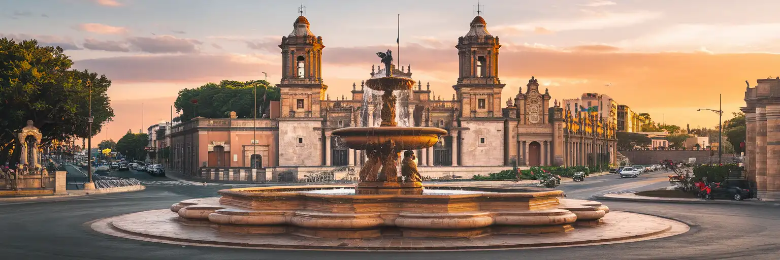 Golden-hour view of Fuente de Cibeles in Colonia Roma, Mexico City, Mexico