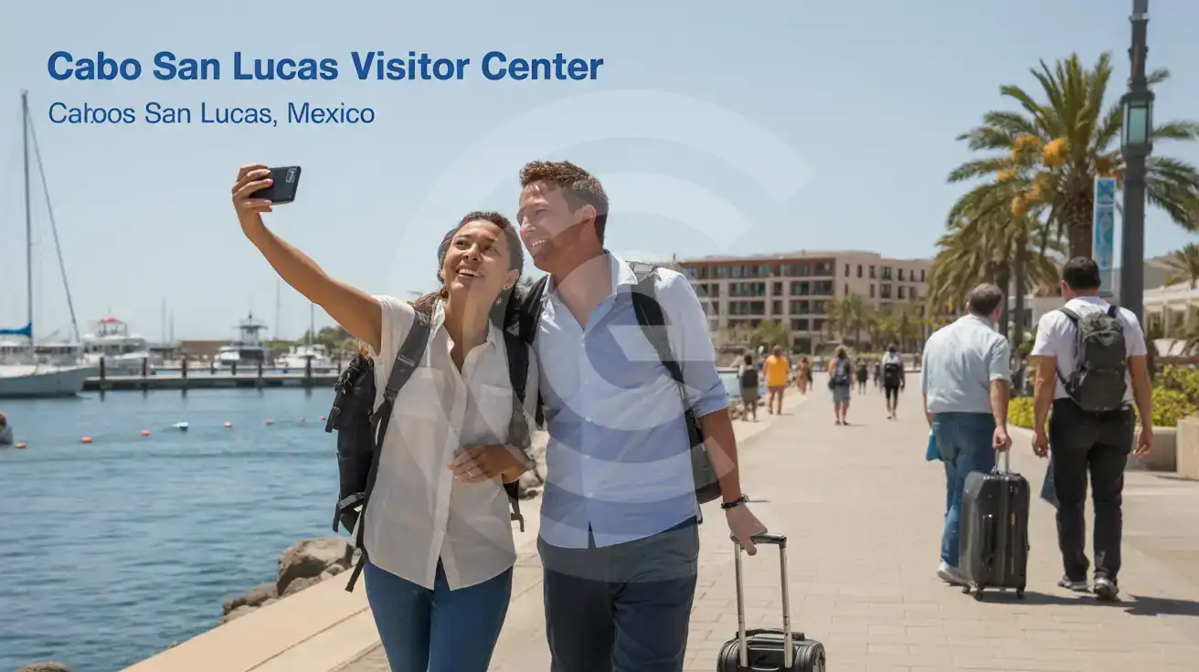 A couple walking near the marina promenade by Cabo San Lucas Visitor Center in Cabo San Lucas