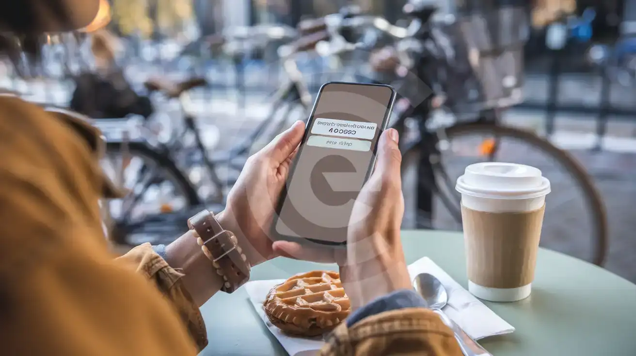 Hollanda'daki bir kafede telefonunda SMS doğrulama kodu alan gezgin