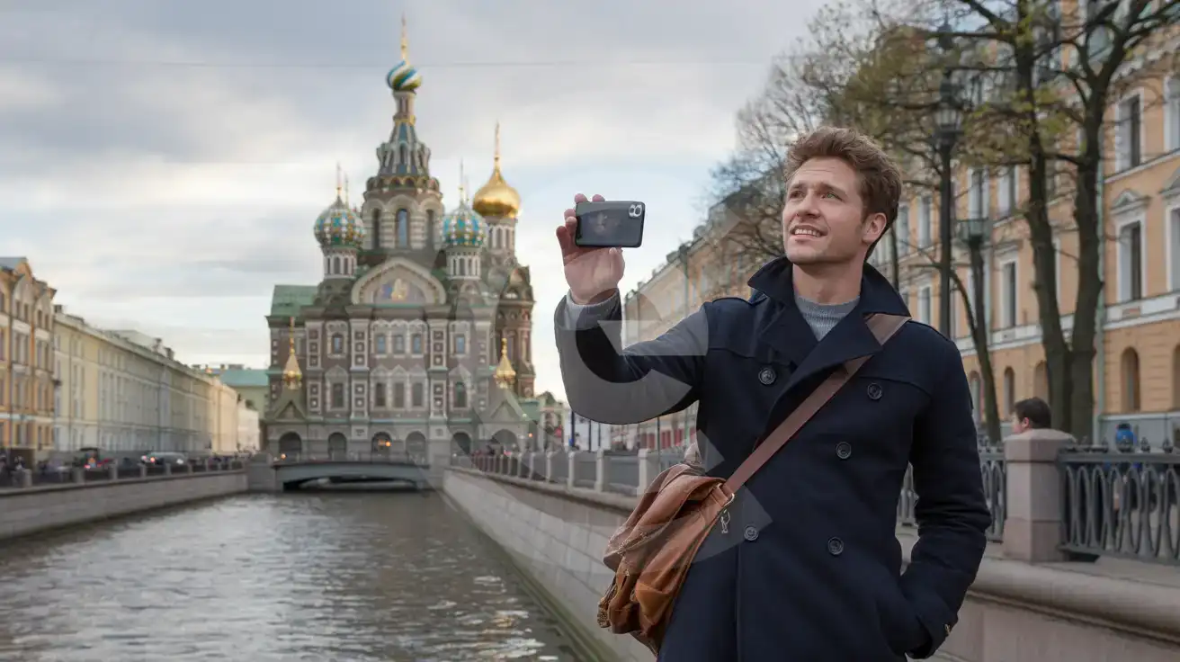Путешественник фотографирует Храм Спаса на Крови в Санкт-Петербурге с набережной канала Грибоедова