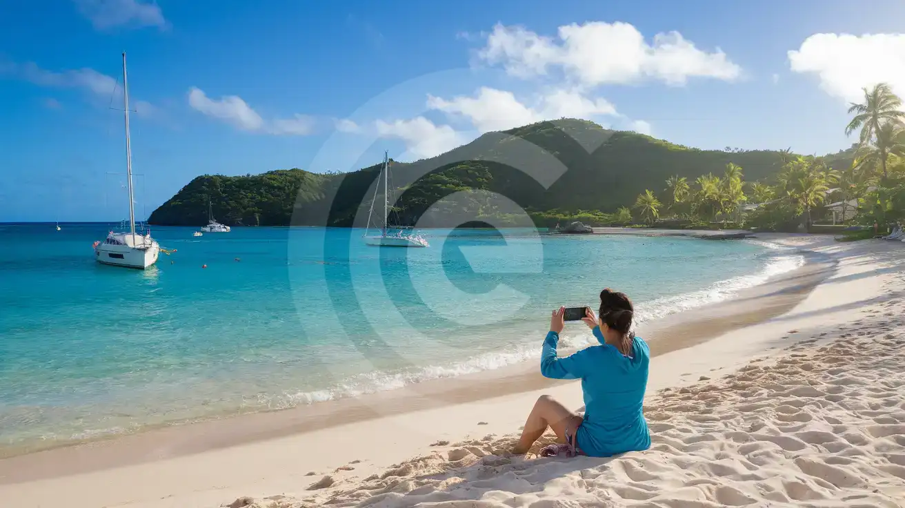 Traveler photographing turquoise waters at Magens Bay Beach St. Thomas Virgin Islands