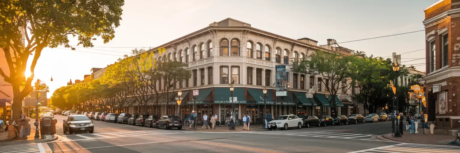 Vue extérieure de Capitol Hill à Seattle au coucher du soleil, avec Broadway et les rues environnantes